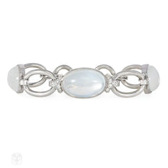 Portuguese Art Deco moonstone and diamond bracelet