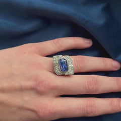 Art Deco diamond and Ceylon sapphire ring. France