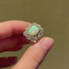 Antique diamond and cushion cabochon opal cluster ring
