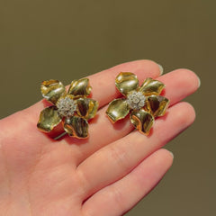 Cartier, Paris Retro gold and diamond flower earrings