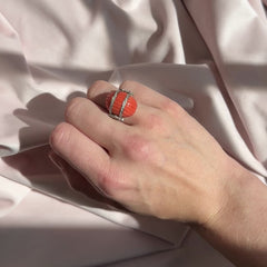 French coral and diamond Art Deco ring