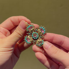Antique cannetille work topaz and turquoise pendant