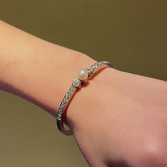 French antique pearl and diamond bangle bracelet