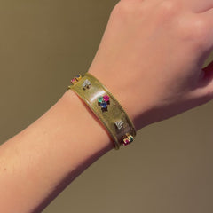 Mid-Century gold and multi-gem trefoil bracelet