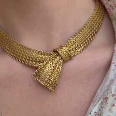 1950s woven gold ribbon knot necklace