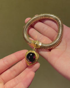 Antique snake chain bracelet with garnet heart charm