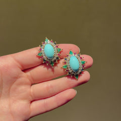 Mid-Century turquoise and multi-gem earrings