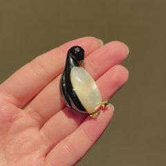 Tiffany black jade and mother of pearl penguin pin