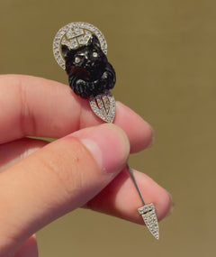 Art Deco Lacloche Frères onyx and diamond cat jabot pin