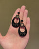 Antique carved onyx hoop earrings with gold and enamel tracery