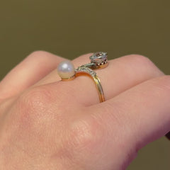 Antique pearl and diamond Toi et Moi ring