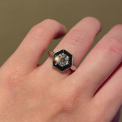 Art Deco onyx and diamond hexagonal ring