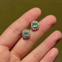 Antique emerald and diamond cluster earrings