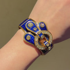 French Antique blue enamel and diamond buckle bracelet