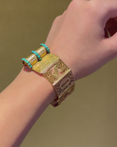 Convertible antique gold and turquoise "Souvenir" book-form bracelet and pendant