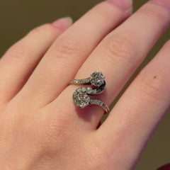 Antique diamond and platinum moi et toi ring