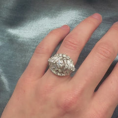Oscar Heyman Mid-century stepped chevron diamond cocktail ring