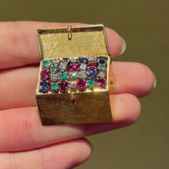Mid-Century multi-gem treasure chest brooch