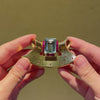 Retro gold, aquamarine, and ruby fan-shaped brooch