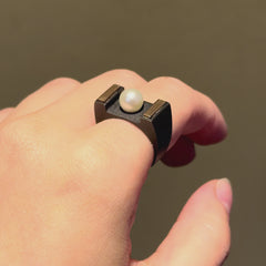Marsh steel, gold and pearl ring