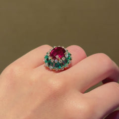 Bulgari, Italy rubellite tourmaline, emerald and diamond ring
