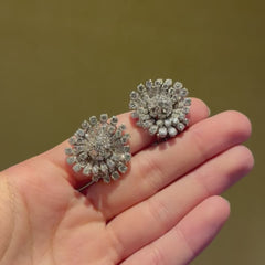 Mid-Century diamond and platinum stylized flower earrings
