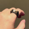 Marsh steel, gold and pearl ring