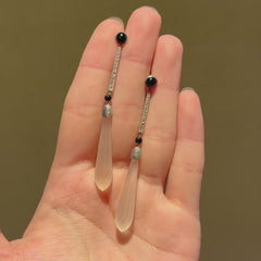 Art Deco onyx, diamond, and crystal pendant earrings