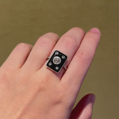 Art Deco rectangular onyx ring with diamonds