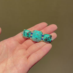 Art Deco turquoise, lapis and diamond bar brooch