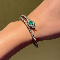 Antique emerald and diamond snake bracelet