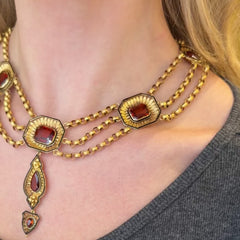 Antique convertible hessonite garnet necklace and earrings