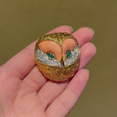 Fred Mid-Century French multigem owl brooch