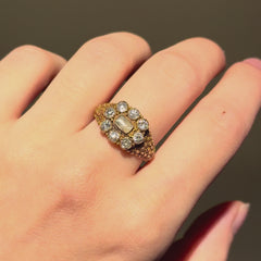Antique diamond and quartz cluster ring