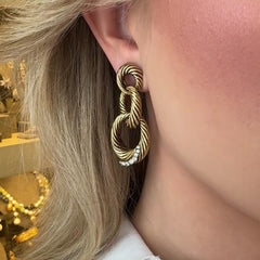 Interlocking gold and diamond ring pendant earrings