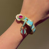Early Victorian turquoise enamel, ruby, and diamond padlock bracelet