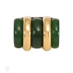 Puiforcat Art Deco nephrite jade, gold, and sterling silver ring.
