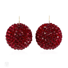 Red crystal beaded ball earrings