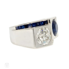 René Boivin Art Deco diamond and sapphire ring, France