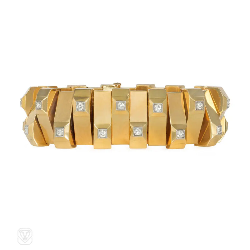 René Boivin Art Deco Gold And Diamond Pyramid - Link Bracelet