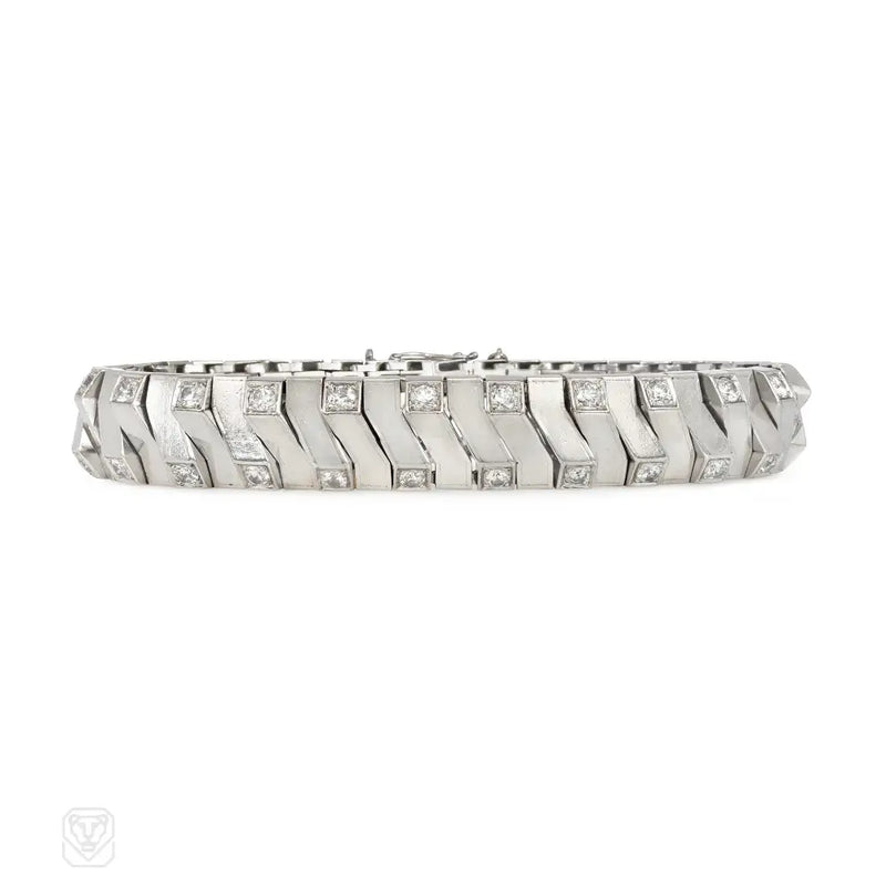 René Boivin Art Moderne Platinum And Diamond Bracelet France