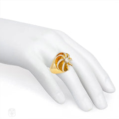 René Boivin Retro gold and diamond swirl ring