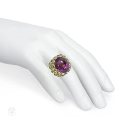 René Bovin Retro amethyst and emerald cocktail ring