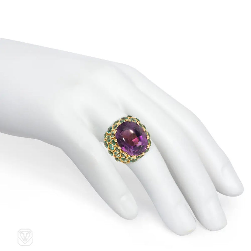 René Bovin Retro amethyst and emerald cocktail ring