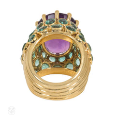 René Bovin Retro amethyst and emerald cocktail ring
