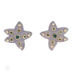 Retro agate and gemset starfish earrings