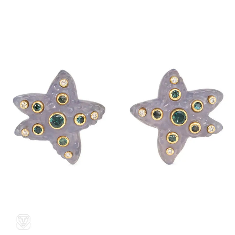 Retro Agate And Gemset Starfish Earrings