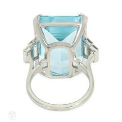 Retro aquamarine and baguette diamond cocktail ring