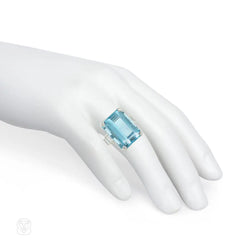 Retro aquamarine and baguette diamond cocktail ring