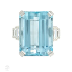 Retro aquamarine and baguette diamond cocktail ring
